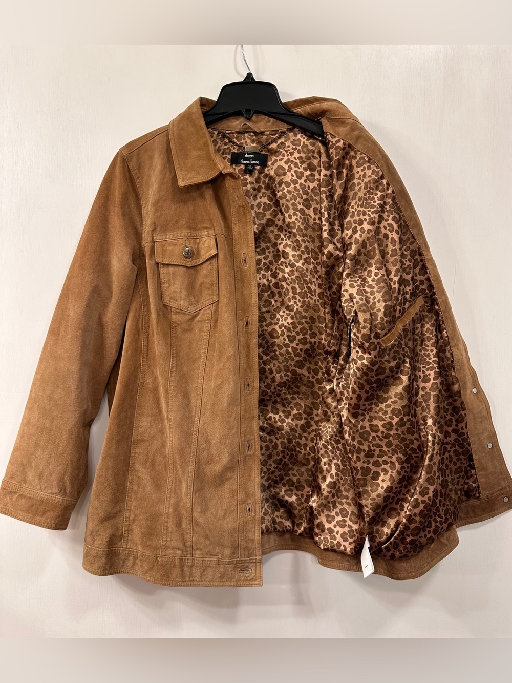 Dennis Basso Washable Suede Brown Jacket Leopard Print Lining Women’s 1X